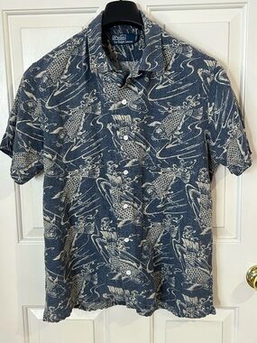VTG 90’s Polo Ralph Lauren Linen Cotton Blend Koi Fish Button Up Shirt Large